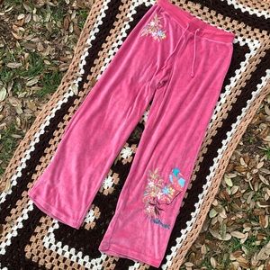BCBGMaxAzria Pink Floral Velour Sweatpants